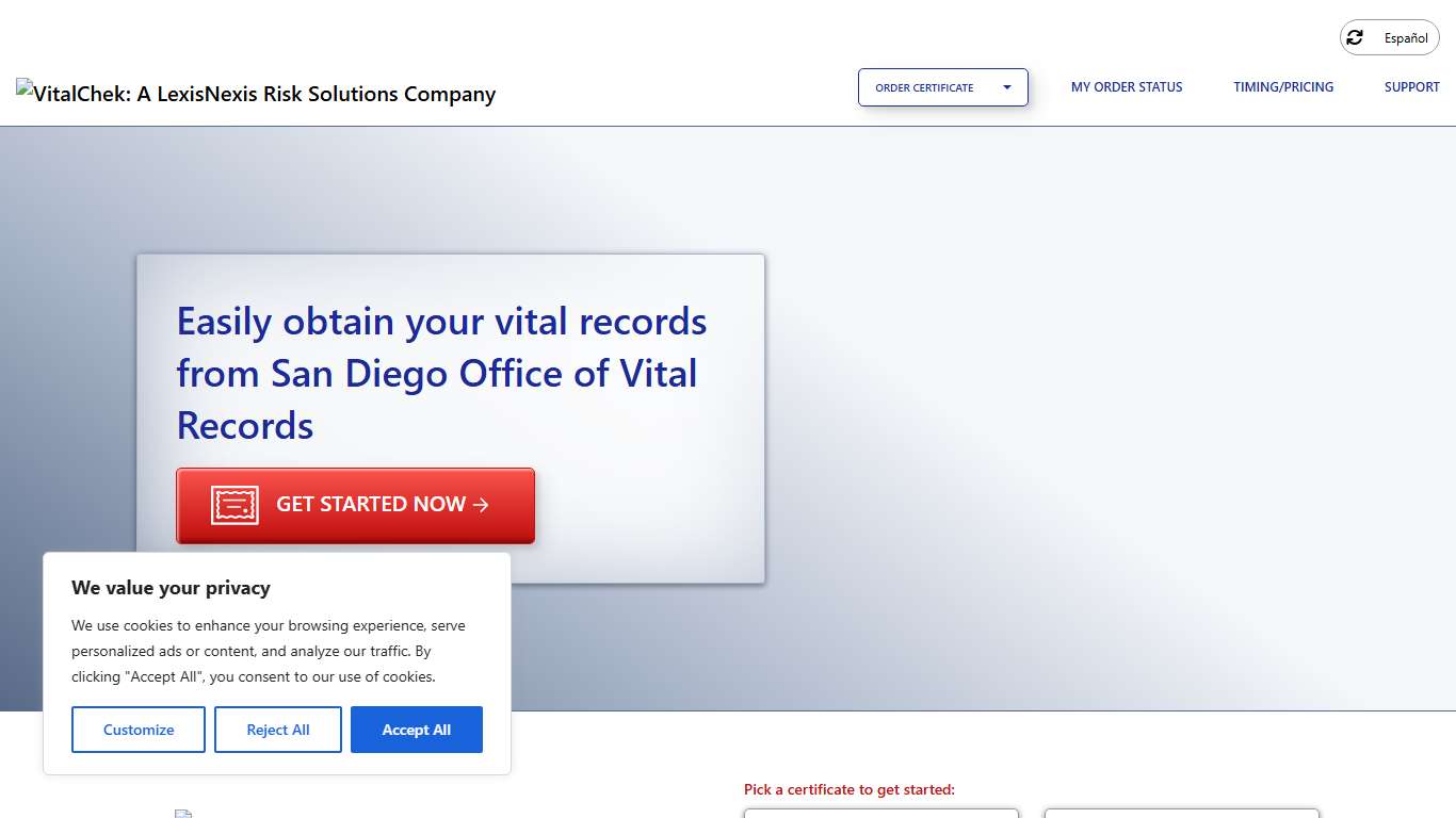 San Diego Office of Vital Records (CA) Order Certificates - VitalChek