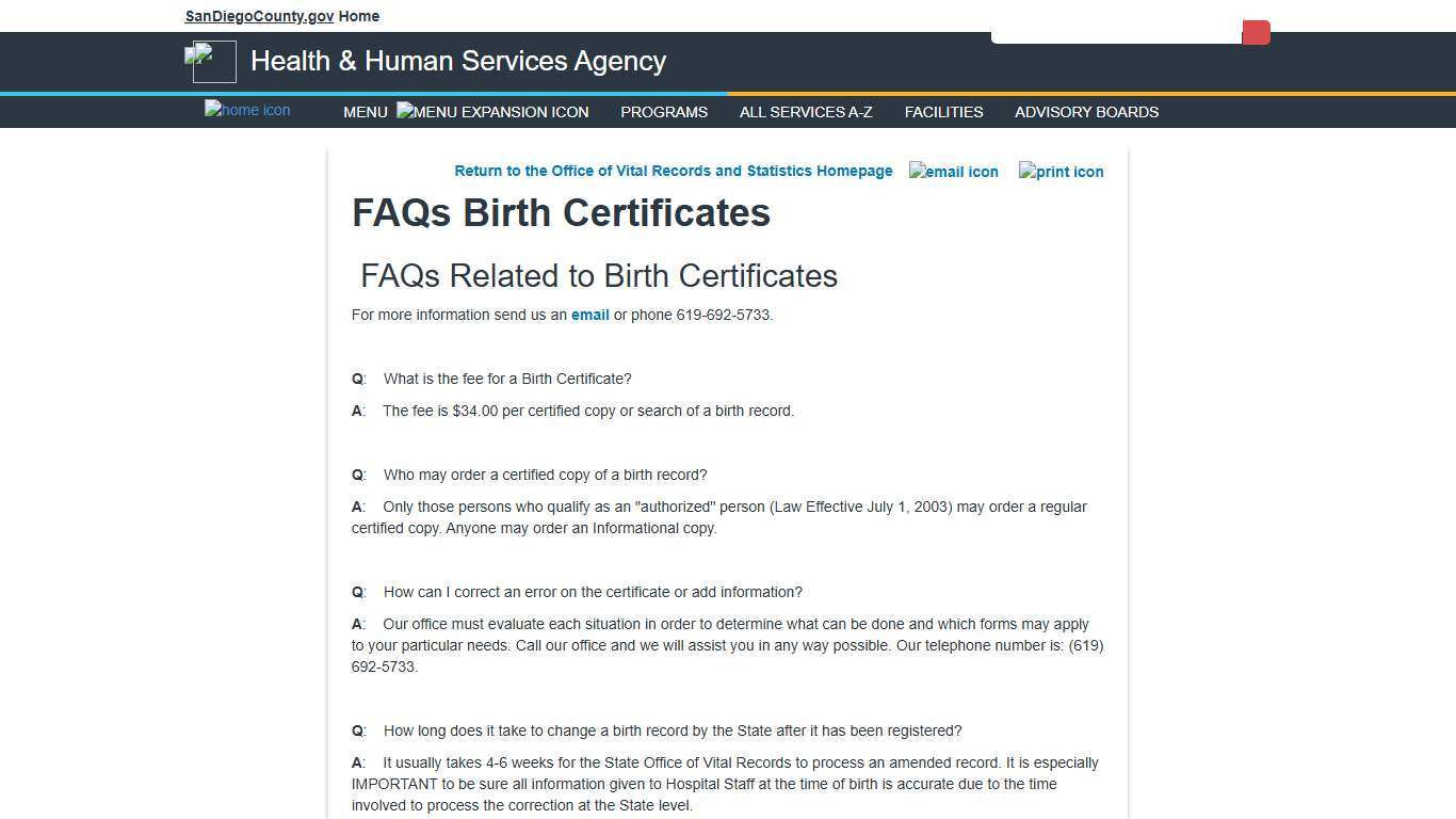 FAQs Birth Certificates